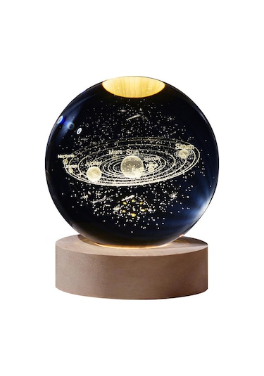 3d Galaxy Kristal Top Lamba Lazerler Yatak Odası Dekoru İçin Ahşap Tabanlı Gravür Gece Lambası,, Seçenekler: Galaxy Şeffaf