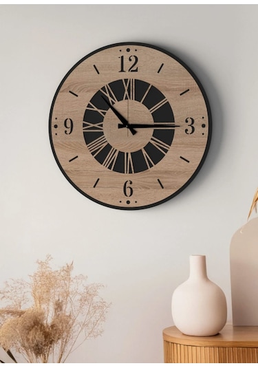 Modern Ahşap Duvar Saati Sağlam Çok Şık Ve Birarada..no:67 Siyah