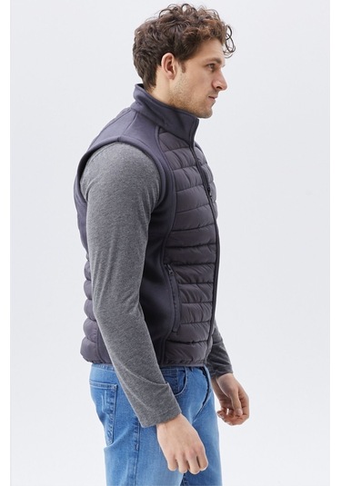 Uniprom Erkek Şişme Yelek Su Ve Rüzgar Geçirmez Ray Desen Füme