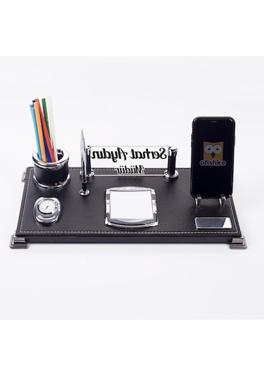 Milano Masa İsimliği Masaüstü Siyah Deri Ofis Seti