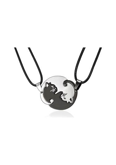 Sones Çiftler Takı Kolyeler Titanyum Çelik Hayvan Kedi Kolye Metal Zincirli Beyaz Ve Siyah Kedi