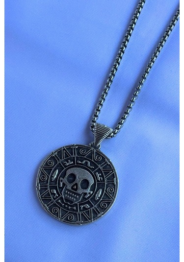 Kuru Kafa El İşçiliği Paslanmaz Çelik Zincir Erkek Kolye Gümüş