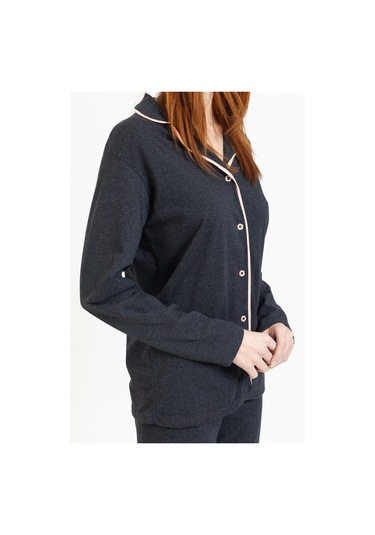 Tampap Gömlek Yaka Düğmeli Kadın Pijama Takımı 3010 Füme