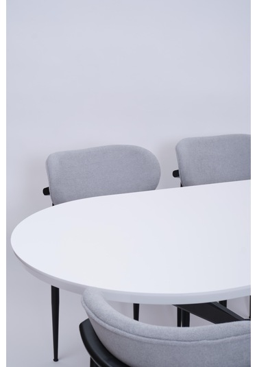 Bohem Metal Polo Boyalı Mdf Lak Panel Yemek Masa Takımı 90x170 Beyaz