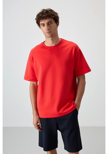 Tommy Life Fiesta - Lacivert Pamuklu Kalın Yumuşak Dokulu Oversize Fit Basic Erkek Şort Takım - 85249 Kırmızı Tommy Life Fiesta - Lacivert Pamuklu Kalın Yumuşak Dokulu Oversize Fit Basic Erkek Şort Takım - 85249 Kırmızı