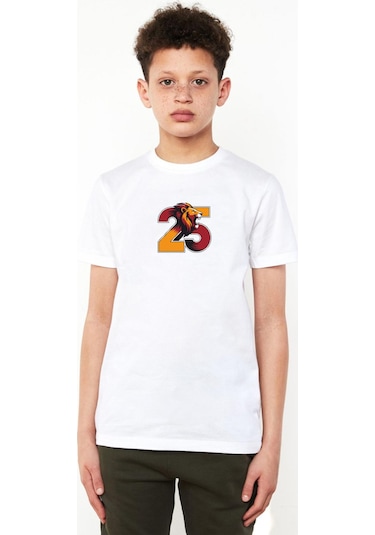Tshirthane 25 Aslan Beyaz Çocuk Bisikletyaka Tshirt Beyaz