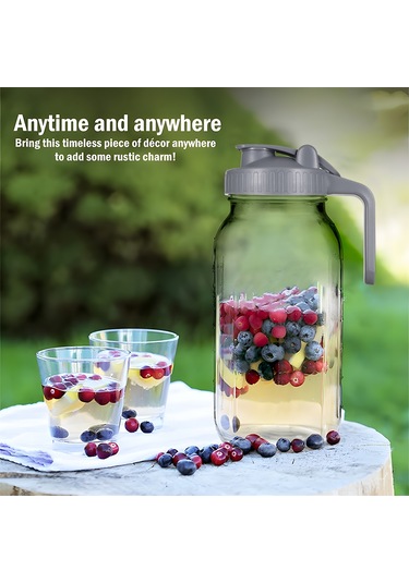 Reedark Cam Matara 32oz - Günülen Kollü, Ölçülü, Geniş Açık - Süzgeçli Soğuk İçecek, Meyve Suyu, Kahve Depolama Kabı - Gri Kapak Gri