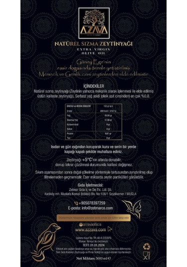 Azzava Natürel Sızma Zeytinyağı 5 L