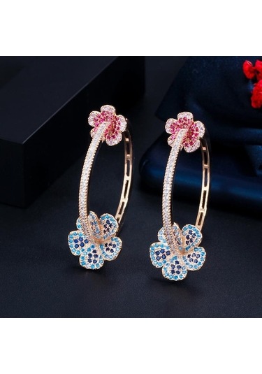 Novahub Cmm Tatlı Kübik Zirkonya Açık Altın Rengi Büyük Çiçek Halka Küpe Altın Altın