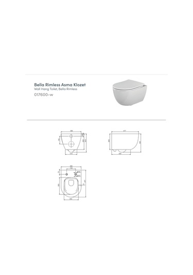 Bella Kanalsız Asma Klozet, Yavaş Kapanır Kapak