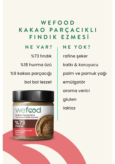 Wefood Kakao Nibli Hurmalı Fındık Ezmesi 200 gr