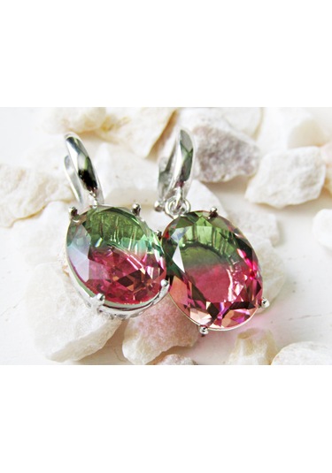 Lilahgümüştr Gümüş Oval Turmalin Taşlı Kadın Küpe