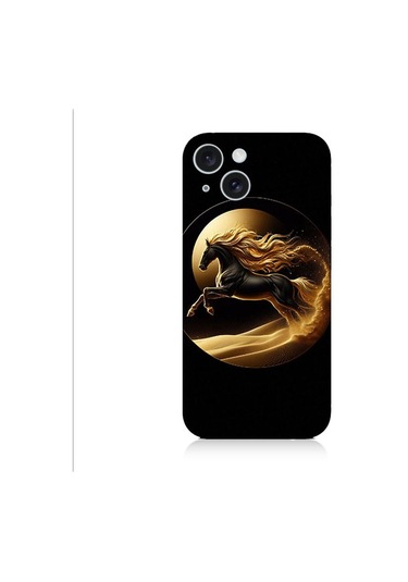 Apple Uyumlu iPhone 15 Plus Altın At Desenli Silikon Kılıf Silikon