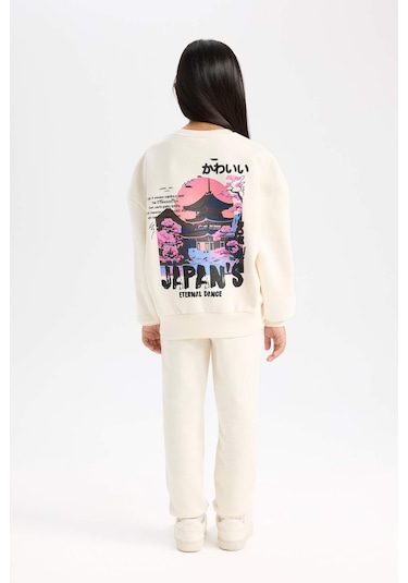 DeFacto Kız Çocuk 2'li Takım Baskılı Kalın Sweatshirt Üst Beli Lastikli Jogger Eşofman Altı D4869A824WNER99 Ekru DeFacto Kız Çocuk 2'li Takım Baskılı Kalın Sweatshirt Üst Beli Lastikli Jogger Eşofman Altı D4869A824WNER99 Ekru