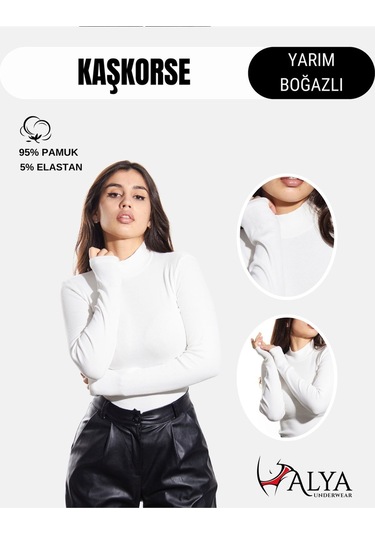 Kaşkorse Yarım Boğaz Body Sweatshirt, Fitilli Kumaş, Likralı, Bordo Beyaz