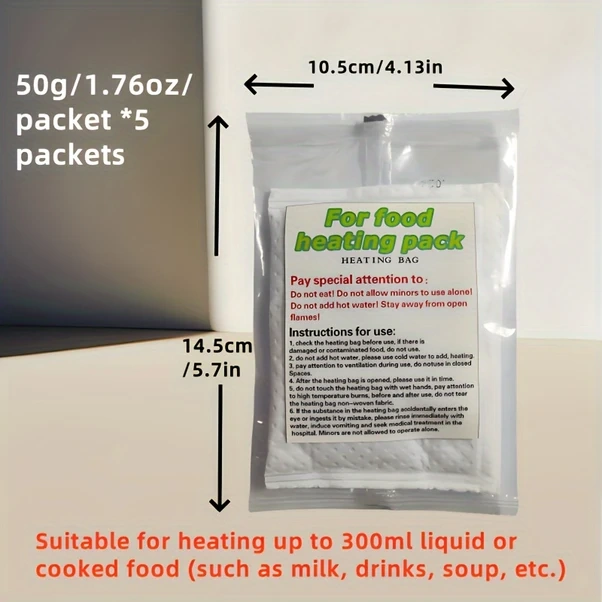 Willowhaven 5 Adet Taşınabilir Yemek Isıtıcı Çantası - 100g Soğuk Sıcak Saklama Kampçılık Acil Durum