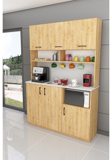 %100 Mdflam Kahve Köşesi Çok Amaçlı Mutfak Dolabı Kahve03 Beyaz - Safir Meşe Beyaz - Safir Meşe