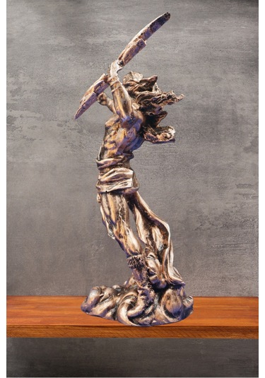 Zeus Heykel Biblo Mitolojik Tasarım - Ev Ofis Dekoratif Hediyelik Aksesuar 25 Cm Bakır