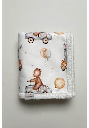 Fluffy Bebek Battaniyesi 80x100 Cm Ayıcık Desen Beyaz