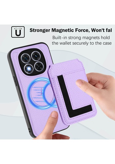 Redmi Note 14 Pro 5g Cx01 Çıkarılabilir Magsafe Manyetik Kart Çantası Telefon Kılıfı Açık Mor