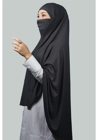 Altobeh Hazır Türban Peçeli Pratik Eşarp Tesettür Nikaplı Hijab - Namaz Örtüsü Sufle (5XL) - Füme