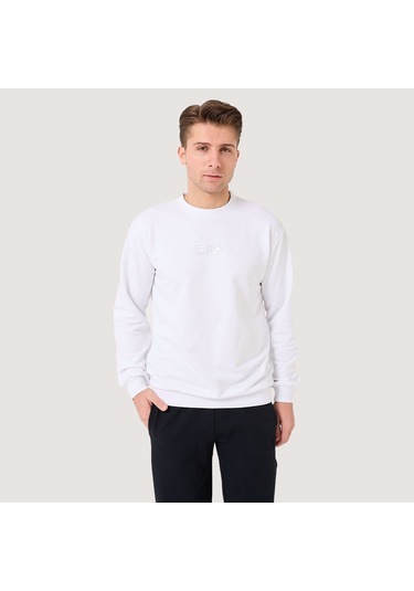 Beyaz Fila Erkek Bisiklet Yaka Sweatshirt Deva Fam0570 BEYAZ