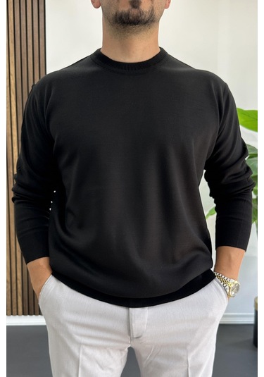 Erkek Bisiklet Yaka Normal Kalıp Kazak Siyah Edw410 Siyah