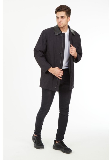 Sposo 1620 Su Itici Kumaş Yakası Ve Içi Çıkmalı Siyah Erkek Kaban Siyah