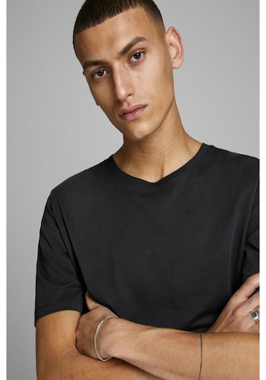Jack & Jones Jack Jones Erkek Bisiklet Yaka Tişört 12156101 Siyah