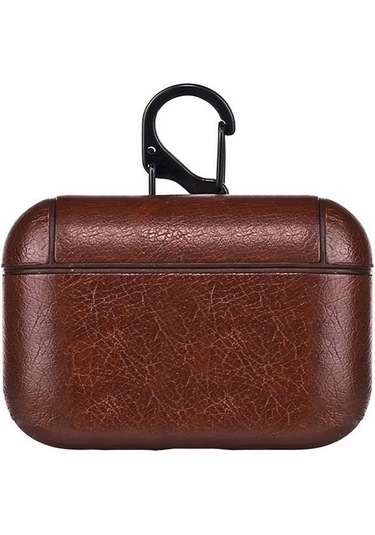 Airpods Uyumlu Pro 2. Nesil Lüx Deri Suni Deri Kılıf 360 Koruma+kanca Koyu Kahverengi