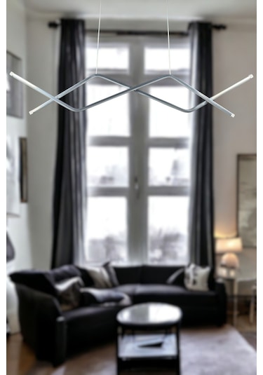 Utku Modern Tasarım Krom Renk Yemek Masası Üstü - Mutfak - Salon Beyaz Led 2 Li Avize Krom