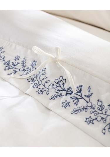 Madame Coco Relief King Size %100 Pamuk Bağlamalı Nevresim Takımı - Ekru/lacivert Çok Renkli