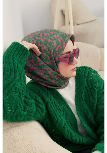 Silk Home Twill Ipek Eşarp Yeşil, Pembe, Siyah 11412-06