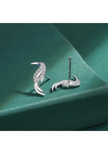 Yaratıcı Hayvan Gümüş Küpe Kadın Zamanı İçin Zarif Papağan Şekli Zirkon Küpe Parti Takı Yıldönümü Hediyesi S925 Gümüş Takı