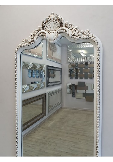 Ayna Denizi Princess Great Aging White Model Eskitme Beyaz Renk Dekoratif Boy Aynası Eskitme Beyaz