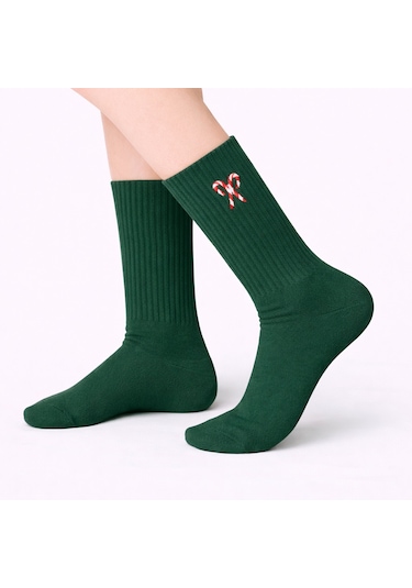 Carnaval Socks Şeker Kamışı Nakışlı Desenli Yeşil Çorap Çok Renkli