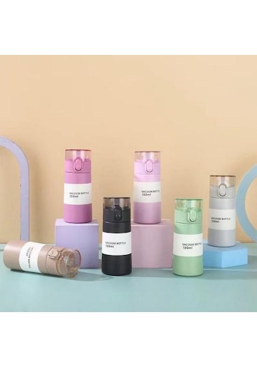 Gri 150/250 Ml Yalıtımlı Bardak Sızdırmaz Tek Tuşla Açılan Silikon Meme Taşınabilir Uzun Ömürlü Yalıtım Paslanmaz Çelik Termal Kupa 150ml