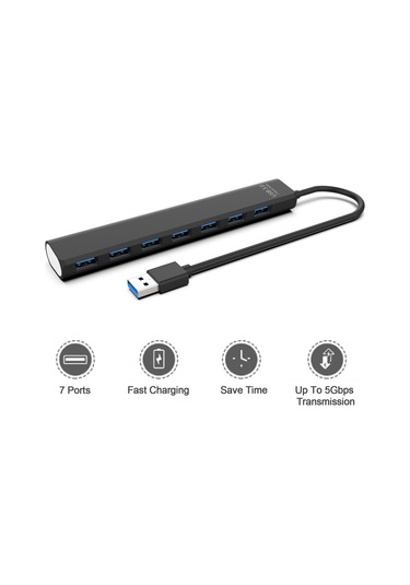 Reedark Siyah 7 Port Usb 3.0/2.0 Hub - 5gbps Hızlı Veri Transferi - Çoklu Cihaz Desteği