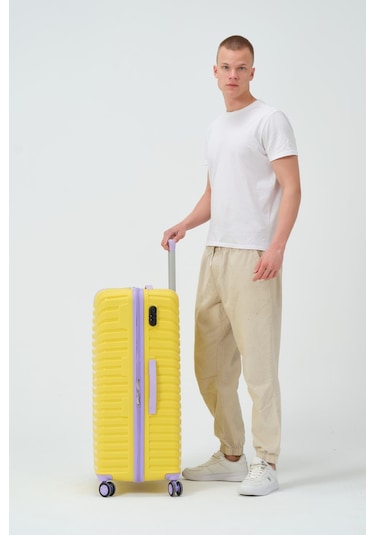 Keo-plus Sarı-lila Büyük Boy Silikon Kırılmaz Pp Valiz Sarı - Mor