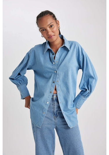 Defacto Fashion Fit Jean Gömlek B2391AX23HSNM28 Mavi