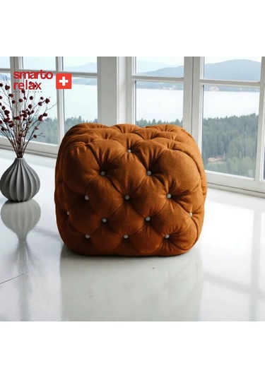 Smarto Relax Puf Zinal Ayaksız Kapitoneli Kare 45x45 Cm Turuncu Turuncu