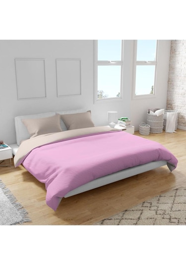 Plain Pembe Krem Ranforce Pamuklu Tek Kişilik Nevresim Takımı