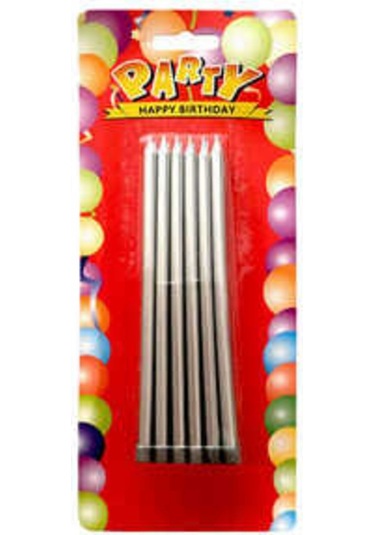 Alyasüs Mum Yaldızlı Uzun 12 Cm Gümüş 12 Adet