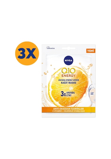 Nivea Q10 Energy Oksidan İçerikler C Vitamini Kağıt Maske 3'lü