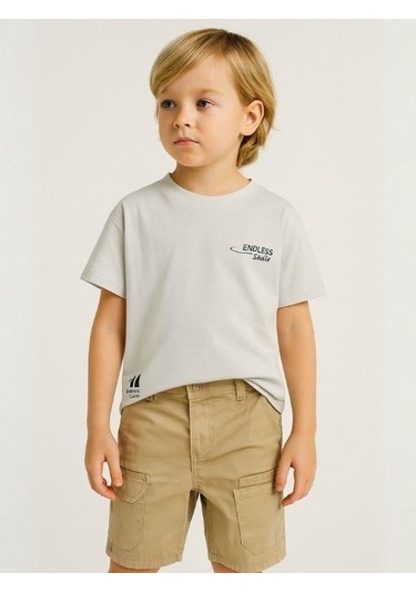 Erkek Bebek Pamuklu Kumaş Cepli Şort-16008 Bej