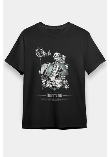 Adrift Opeth Baskılı Unisex Beyaz Tişört Siyah