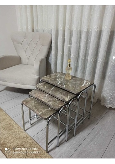 Zigon Sehpa Nikelaj Kaplama Metal Ayaklı Gri Mermer Desen (540935854)