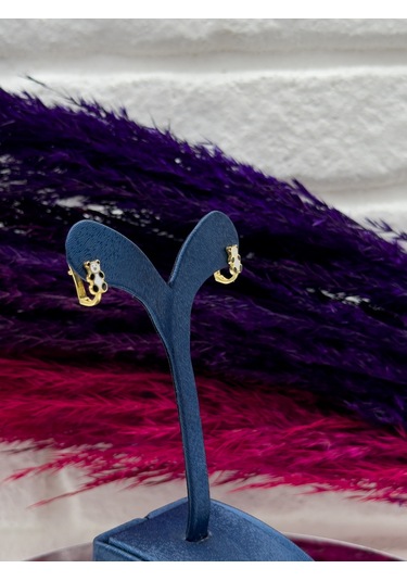 925 Ayar Gümüş Gold Renk Panda Tasarım Zarif Kız Çocuk Küpesi Gümüş