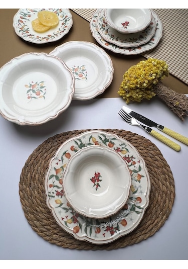 Tabak Evi Fulya Food Garden Porselen Yemek Takımı 6 Kişilik 24 Pa