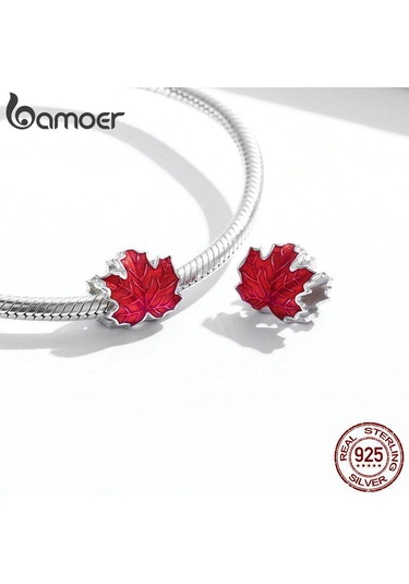 Bamoer Hakiki 925 Ayar Gümüş Akçaağaç Yaprakları Emaye Süreci  Oksitlenmiş Gümüş Charm Marka Dıy Takı İçin